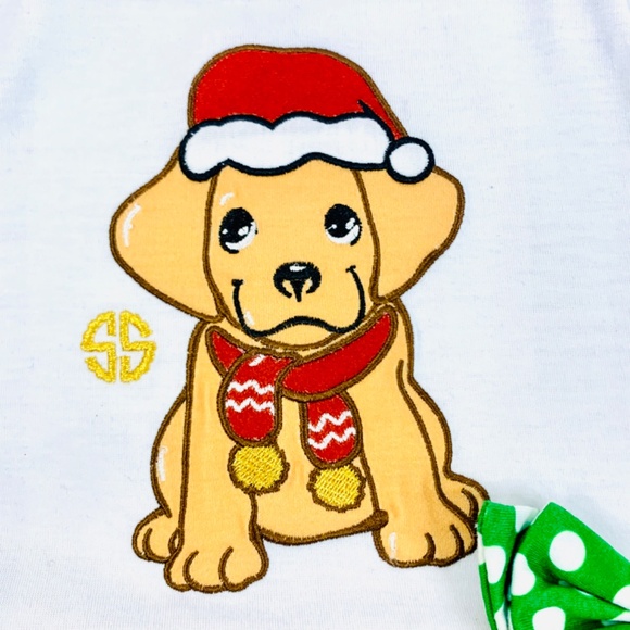 Christmas party festive doggy red white green gingham bow ruffled shirt dresses - Picture 3 of 12